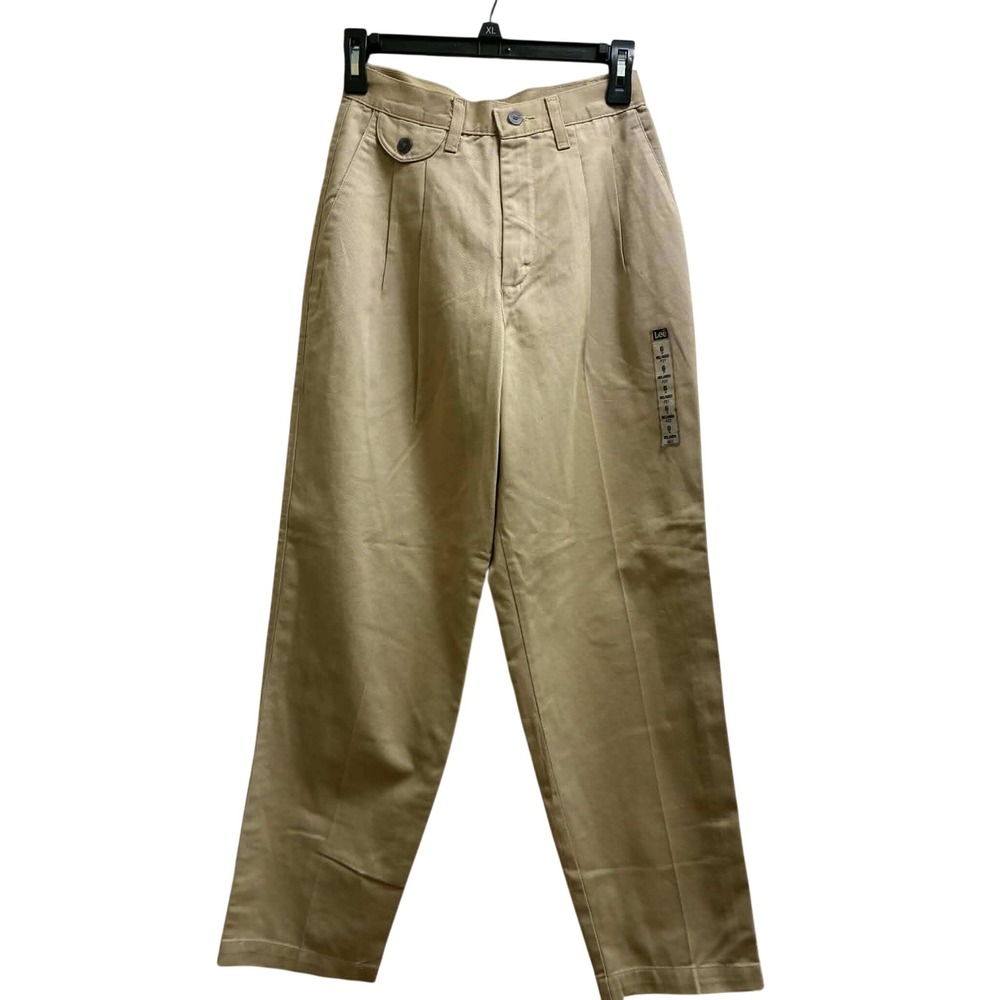Lee Casuals Khaki Pleated Chinos Womens 6P Relaxed Fit High Rise Wrinkle Free